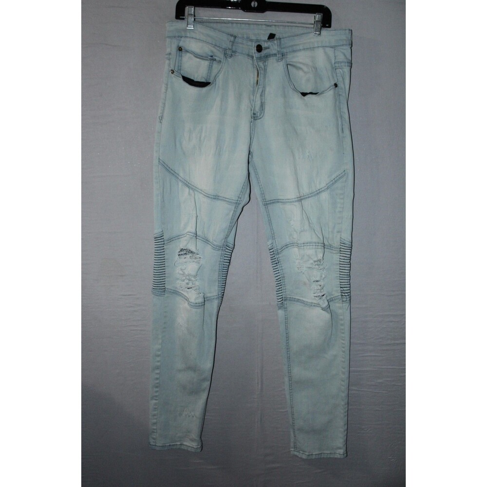 Y&R Young & Reckless Skinny Moto Jeans Distressed Light Wash Urban Wear Size 33